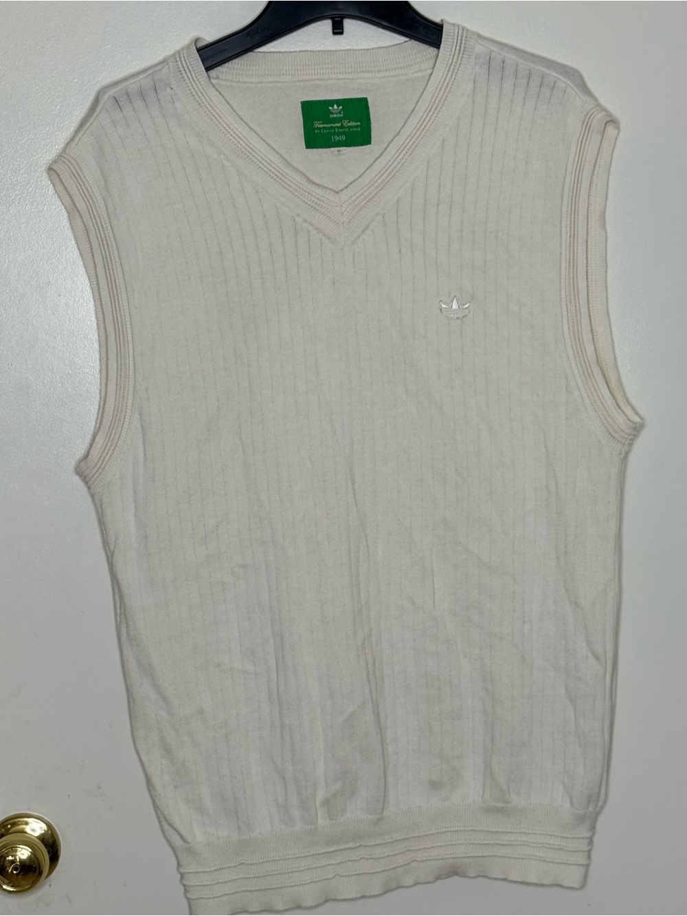 Vintage Adidas Originals Men's Cream Ribbed V-Neck Sweater Vest